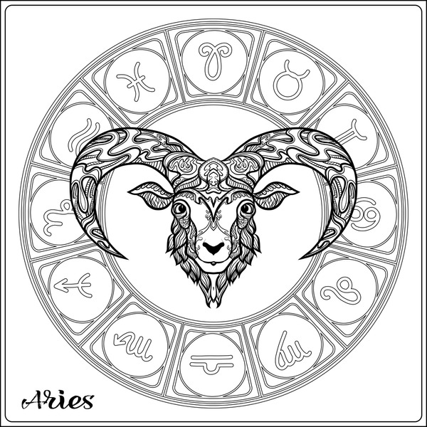 Aries zodiac coloring page over royalty