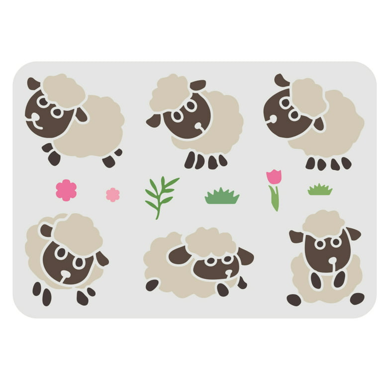 Pc poses sheep stencils for painting large reusable farm sheep stencil templates cute lamb stencil with flower and grass animal drawing stencil