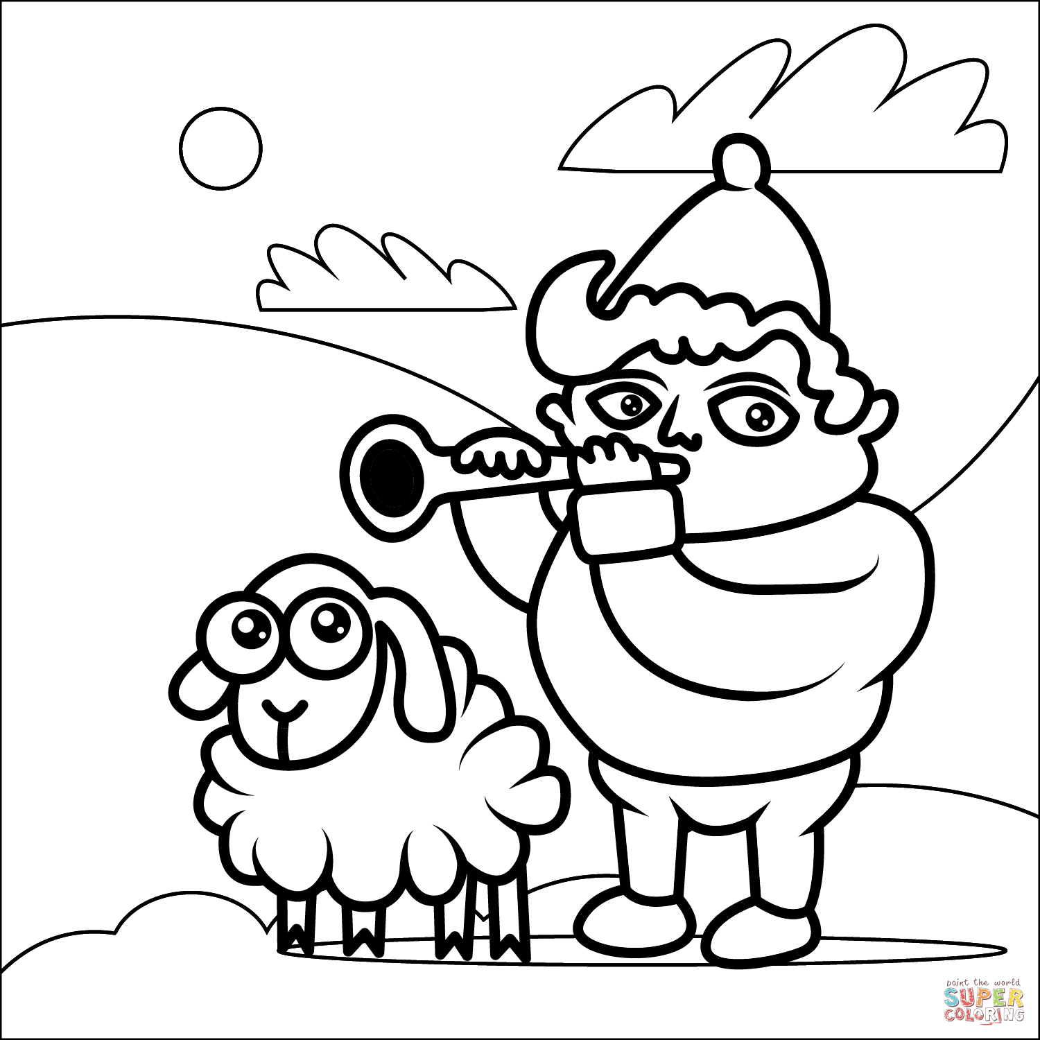 Nativity scene shepherd with a sheep coloring page free printable coloring pages