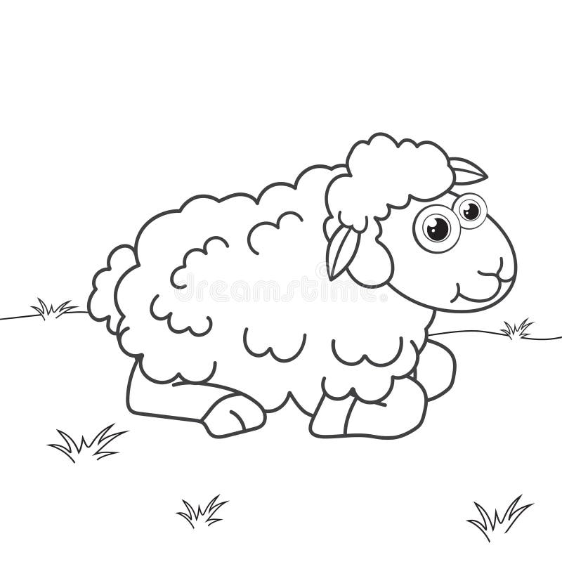 Colorless cartoon sheep on lawn coloring pages template page for coloring book of funny lamb or ewe for kids stock vector