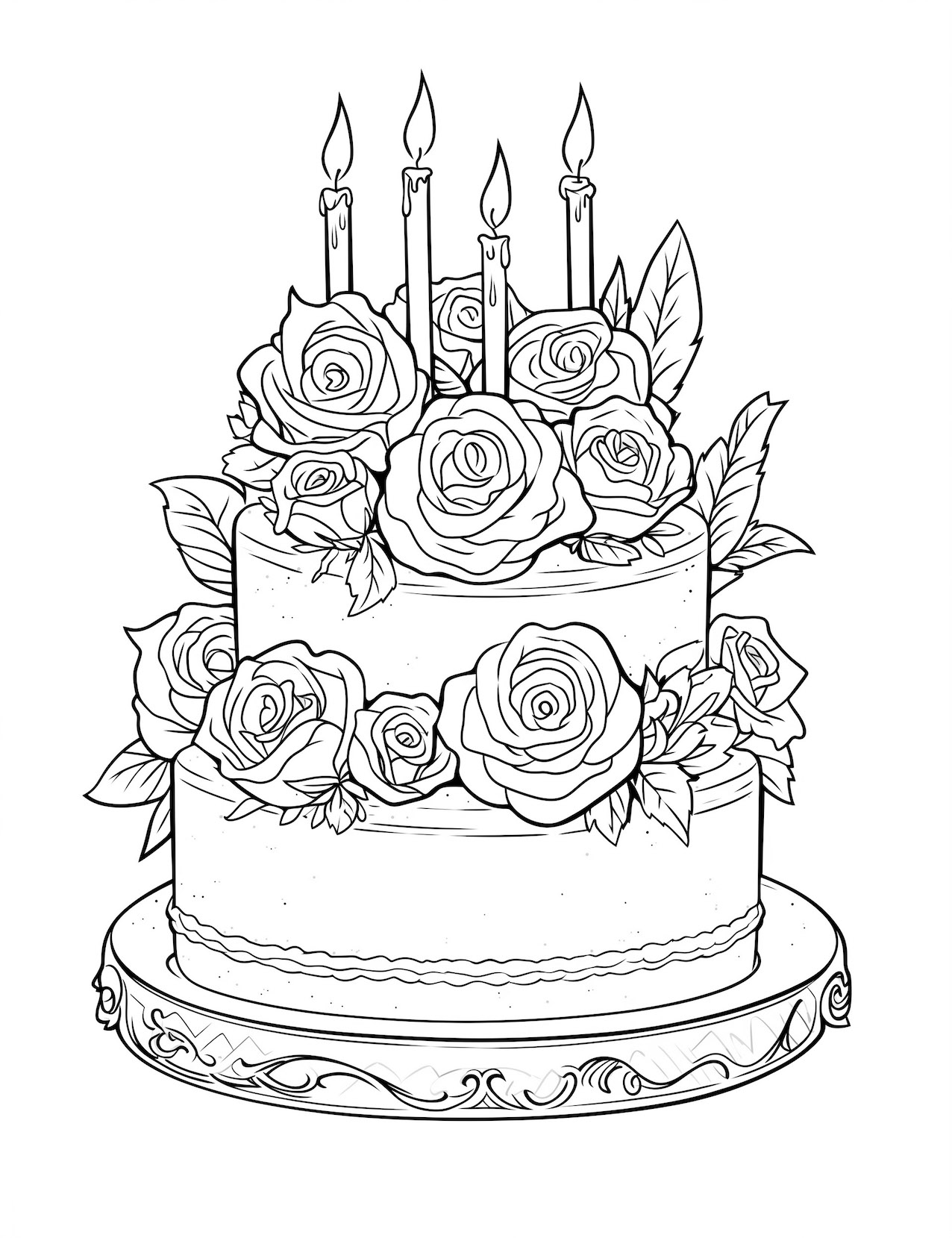 Joyous birthday cake coloring pages free printable