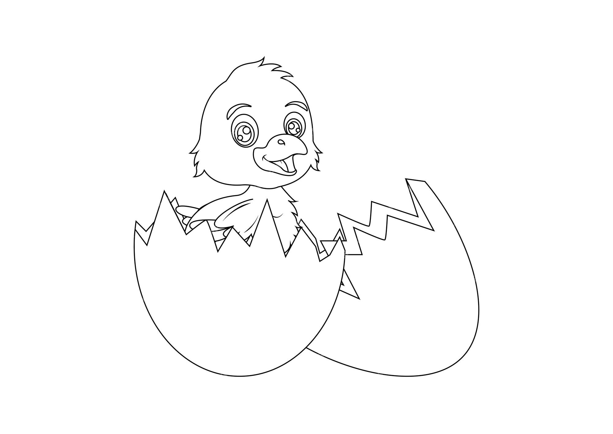 Premium vector black and white baby chicken in an egg shell cartoon coloring page of baby chicken in an egg shell