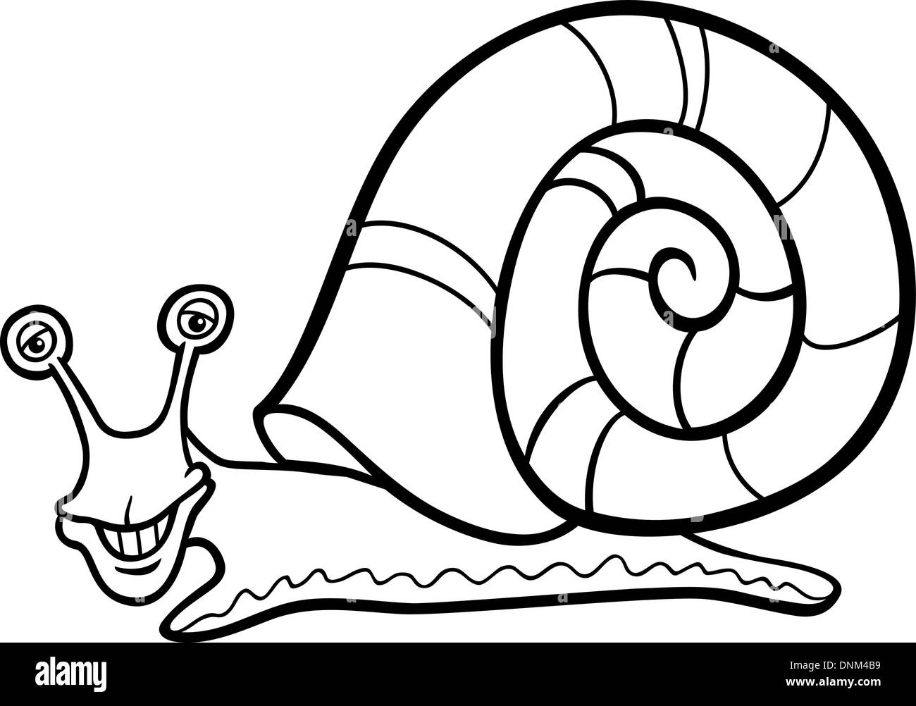 Black and white cartoon illustration of funny snail mollusk with shell for coloring book stock vector image art