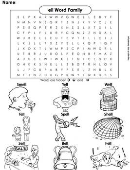 Ell word family activity word search coloring sheet phonics worksheet