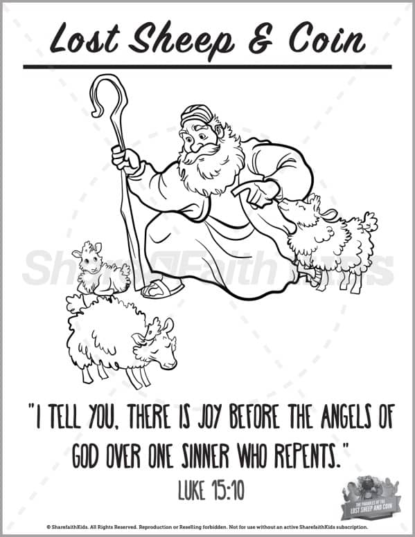 Luke the lost sheep and coin preschool coloring pages â