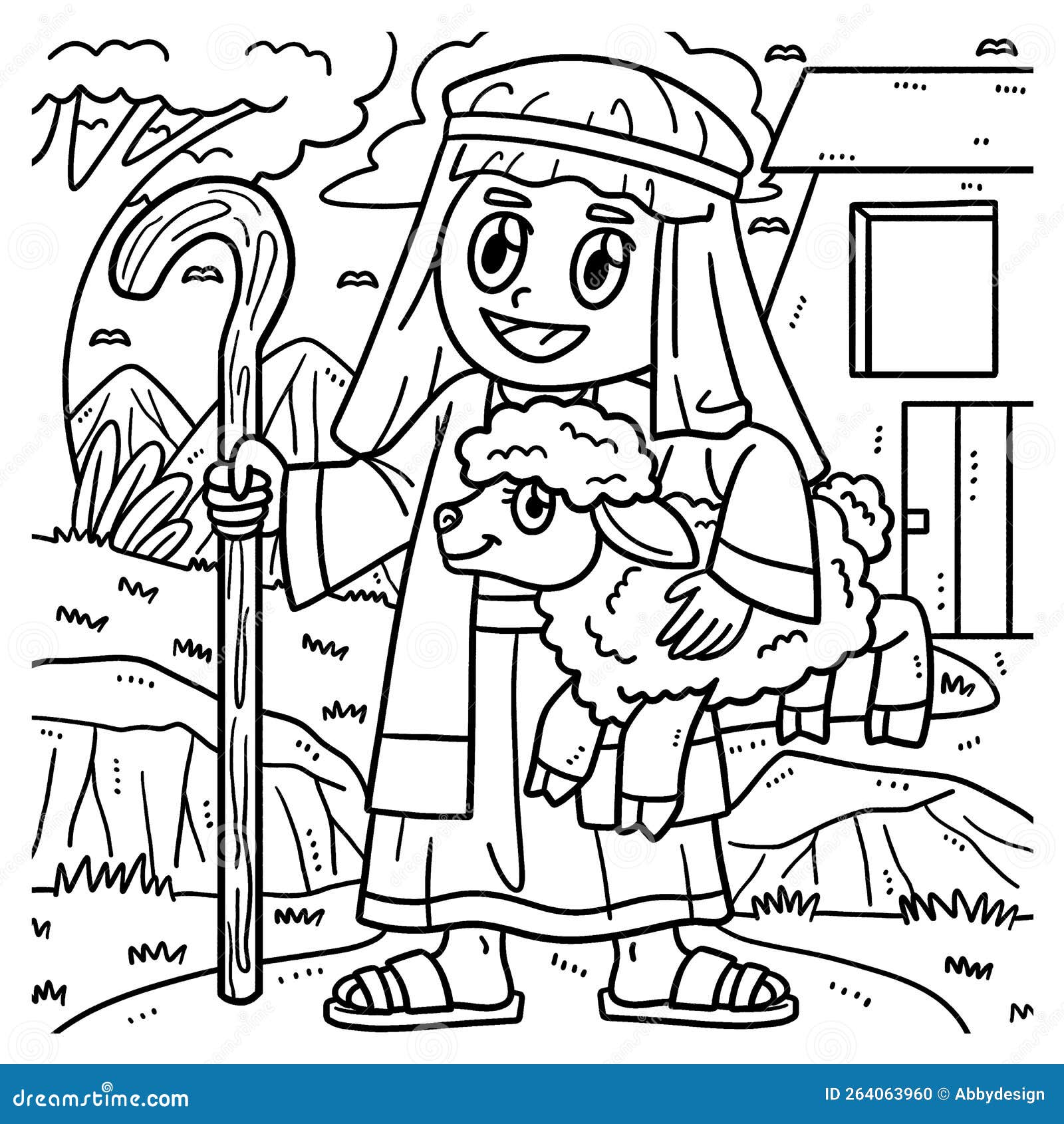 Christian shepherd sheep coloring page for kids stock vector