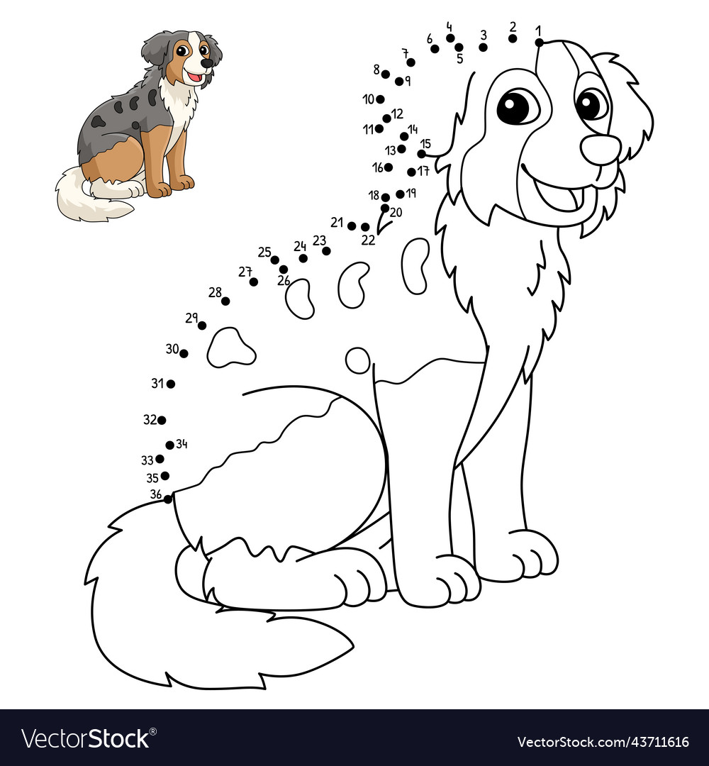 Dot to australian shepherd coloring page vector image