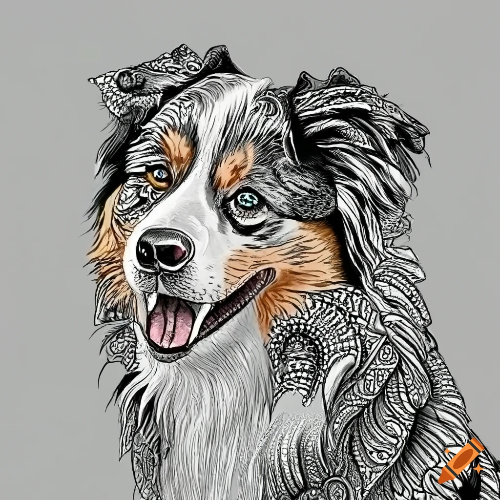 Coloring pages for adult mandala dog image australian shepherd white background black and white on