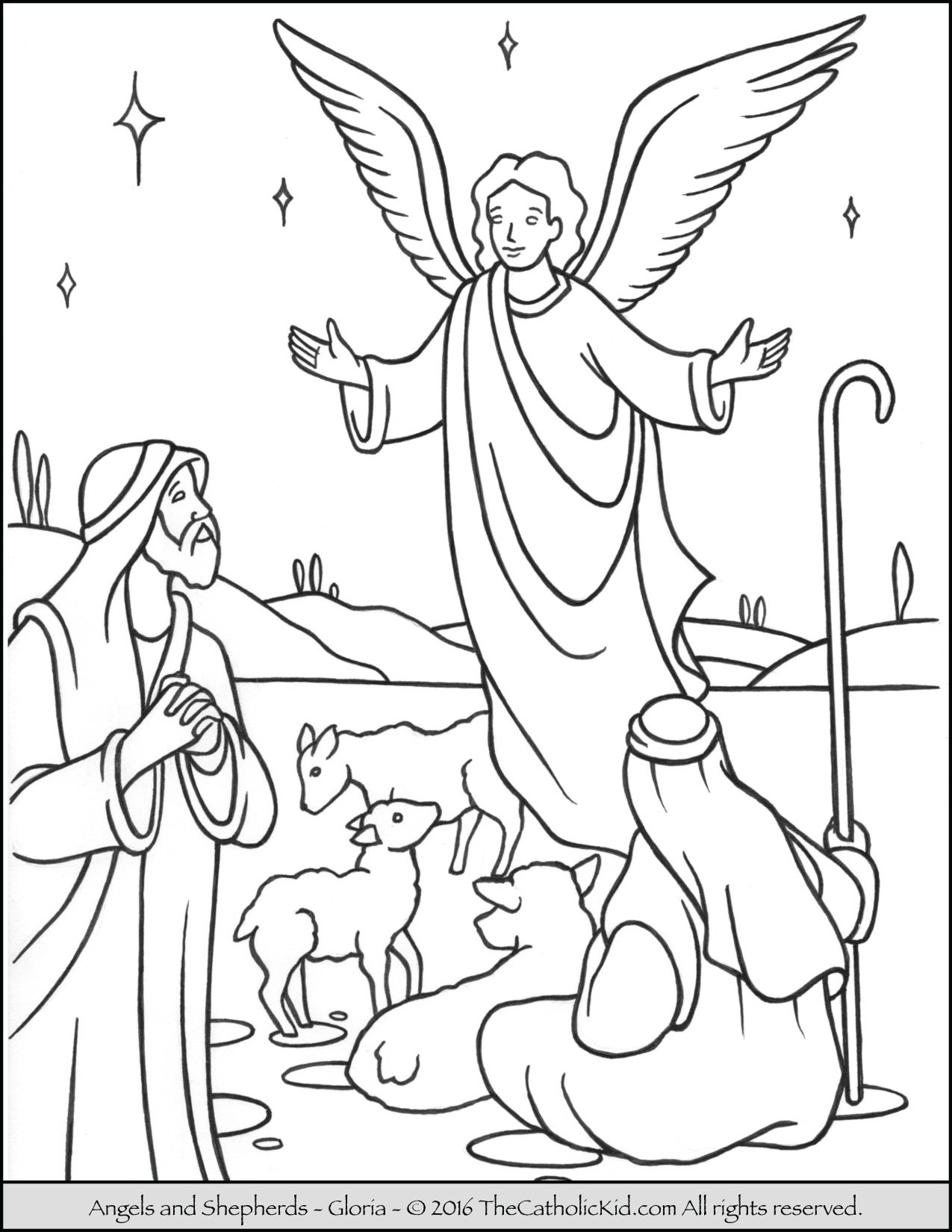 Angels shepherds gloria coloring page