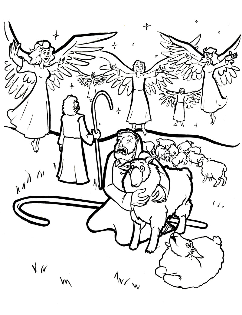 Shepherds and angels coloring page