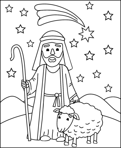 Shepherd with a sheep coloring page free printable coloring pages