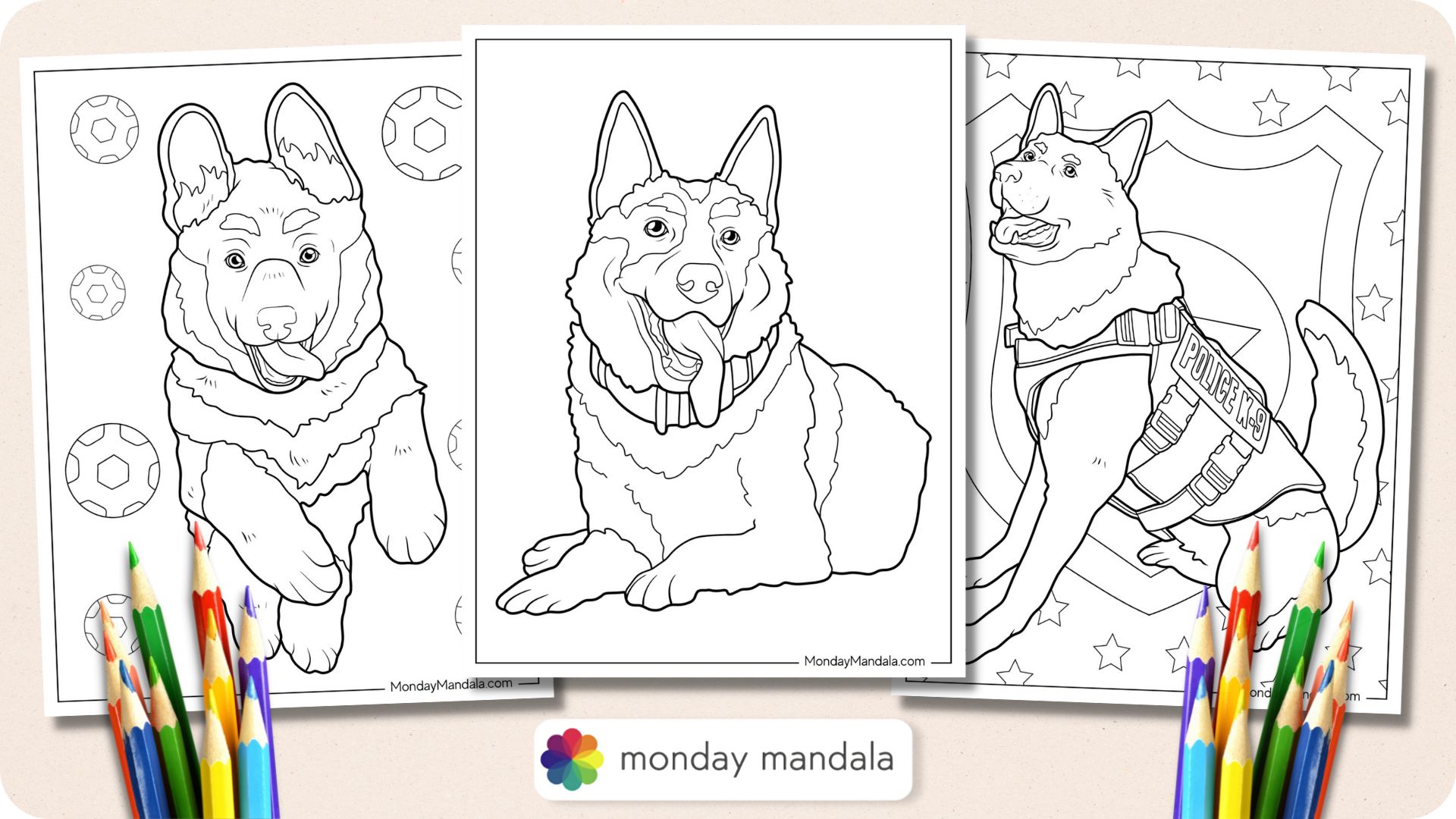 German shepherd coloring pages free pdf printables