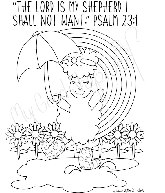 Coloring page for kids animal coloring pagr lord is my shepherd sheep coloring sheet for kids psalm homeschool activity instant download