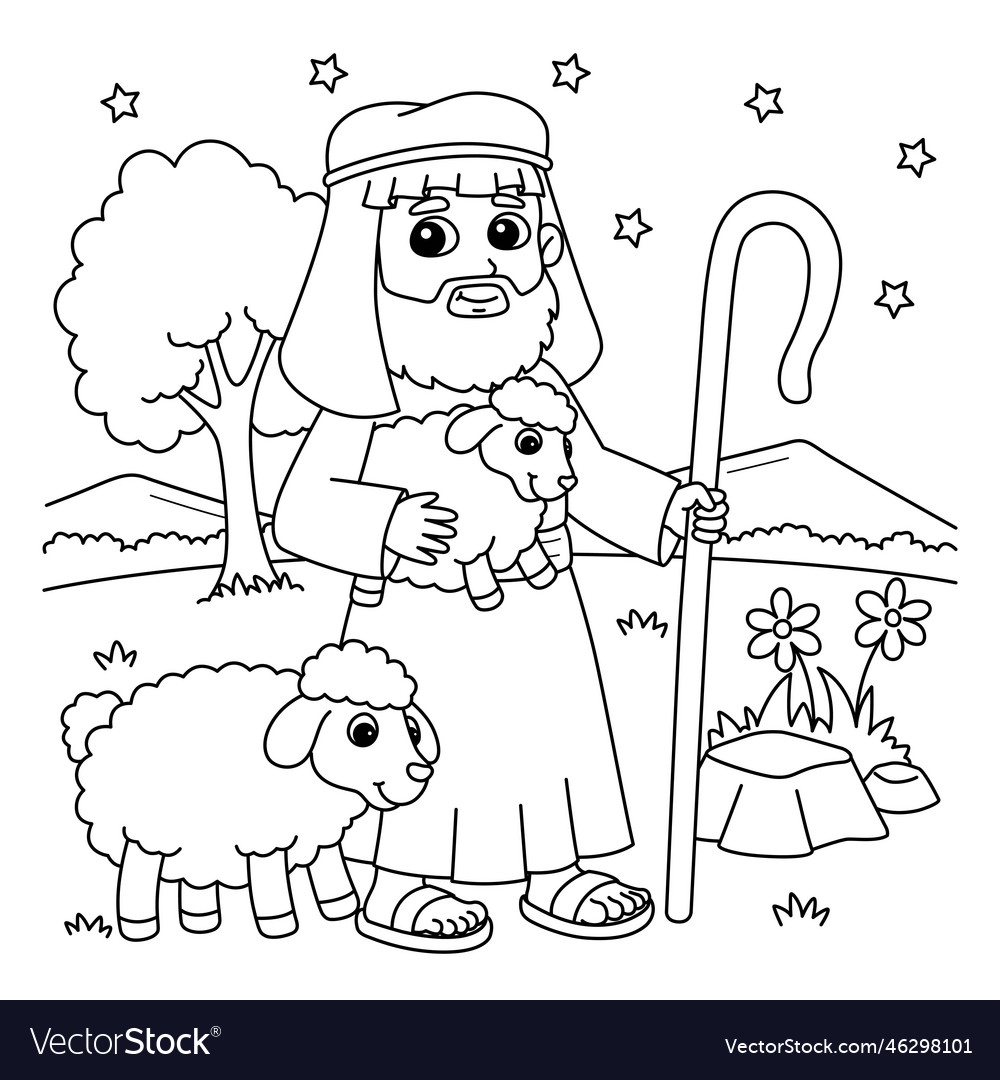 Christian shepherd coloring page for kids vector image