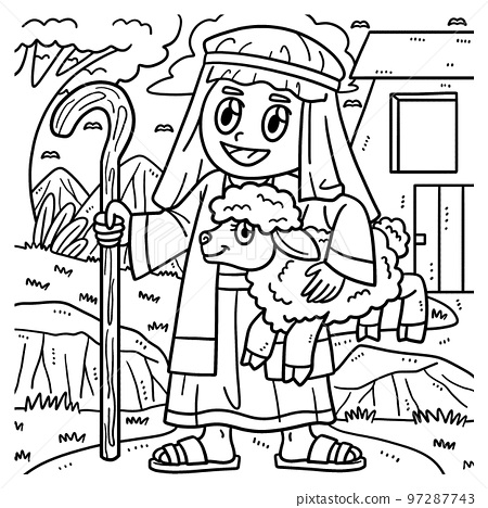 Christian shepherd sheep coloring page for kids