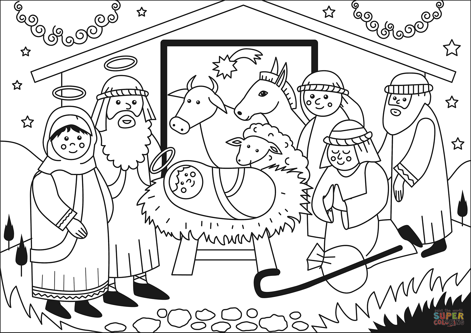 Adoration by the shepherds coloring page free printable coloring pages