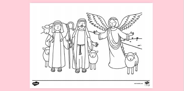 Angels and shepherds colouring colouring sheets