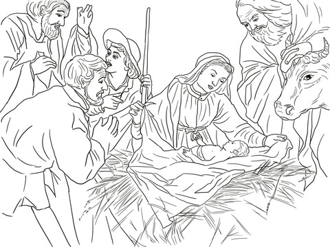 Adoration of the shepherds coloring page free printable coloring pages