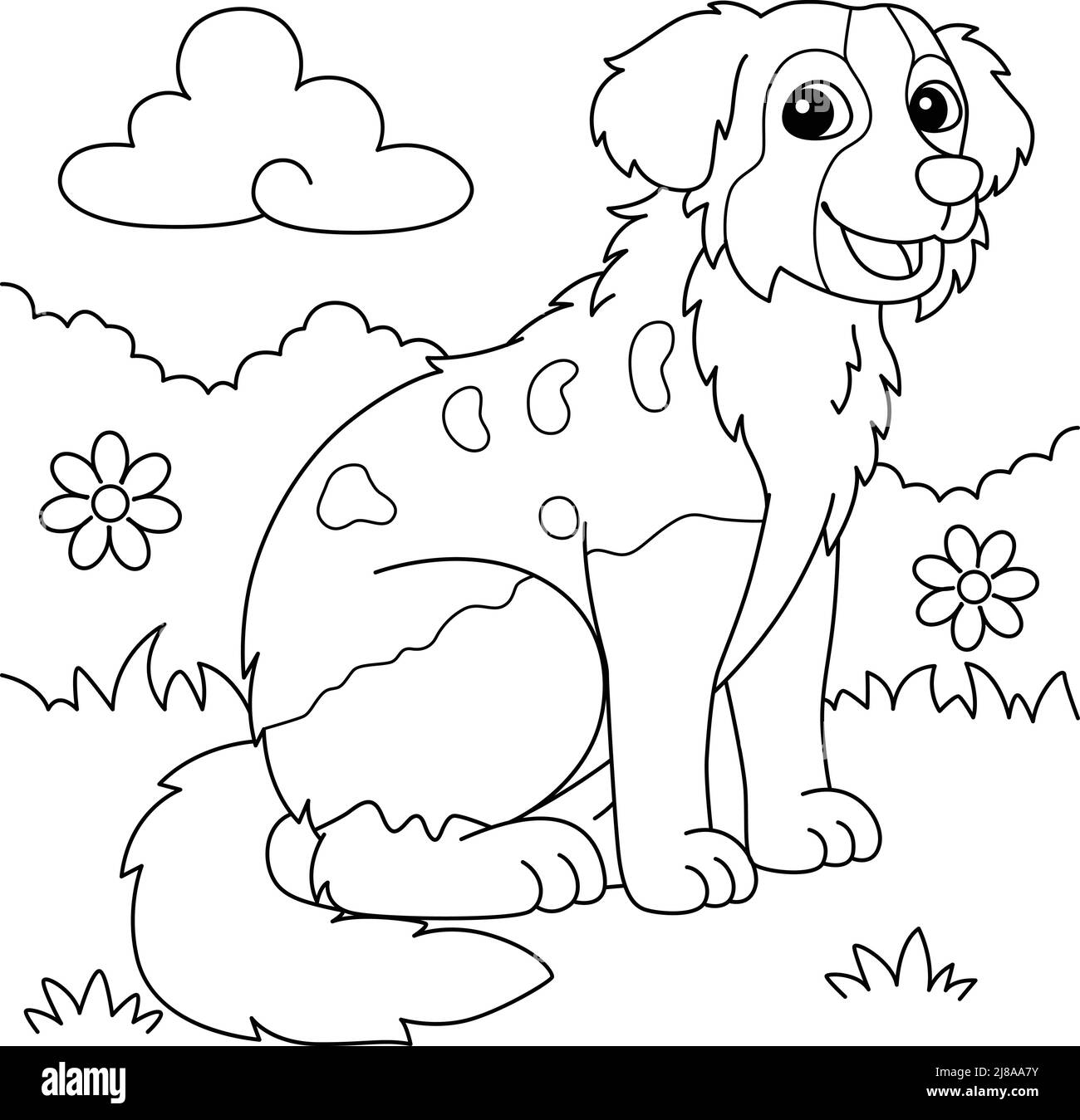 Australian shepherd dog coloring page for kids stock vector image art