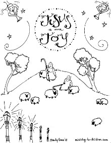 Shepherds in the fields coloring sheet