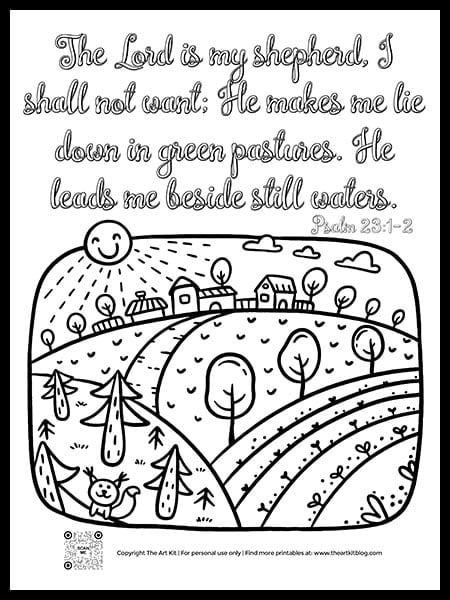 Free printable bible verse coloring page the lord is my shepherd fancy font â the art kit