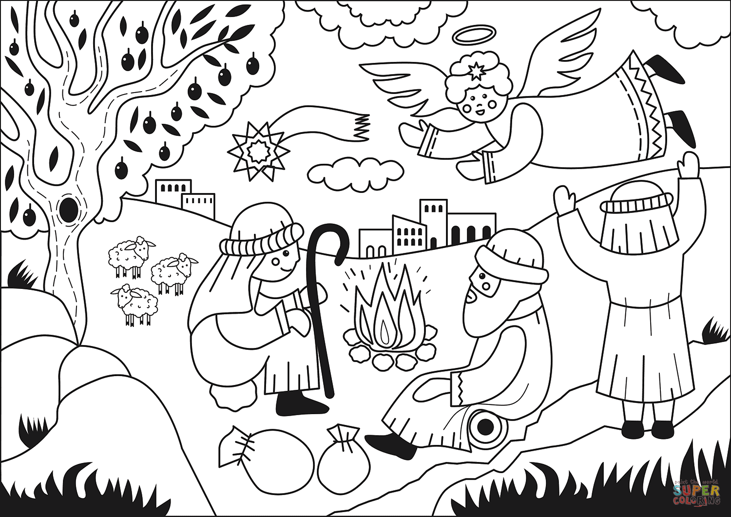 Annunciation to the shepherds coloring page free printable coloring pages