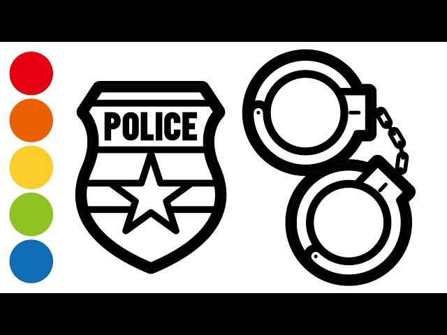 Police badge drawing and painting handcuffs coloring for kids toddlers