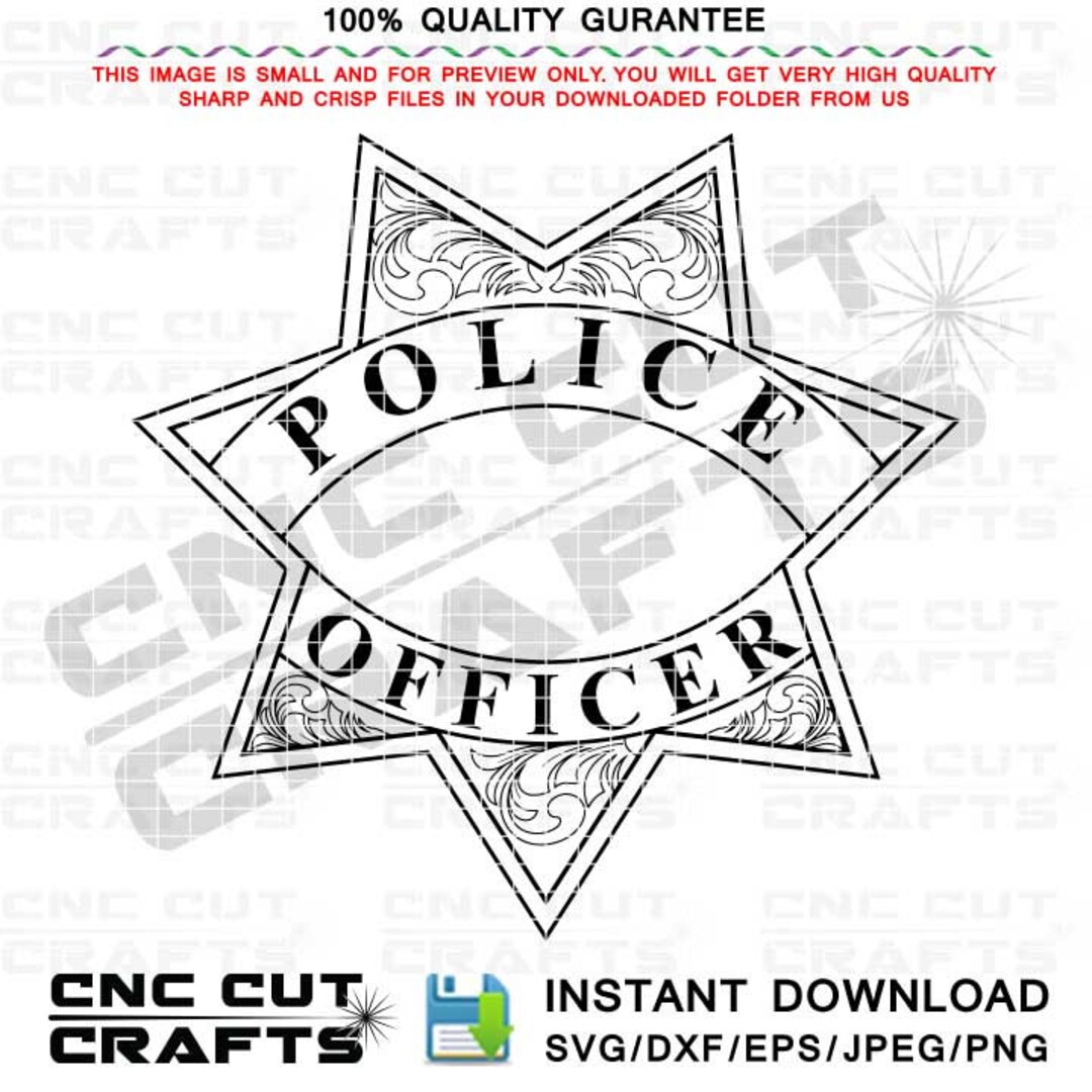 Svg police officer badge template line art vector with floral elements and blank area for adding custom text or numbers cnc model