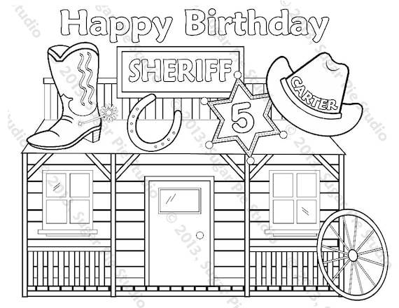 Personalized sheriff coloring page birthday party favor colouring activity sheet personalized printable template