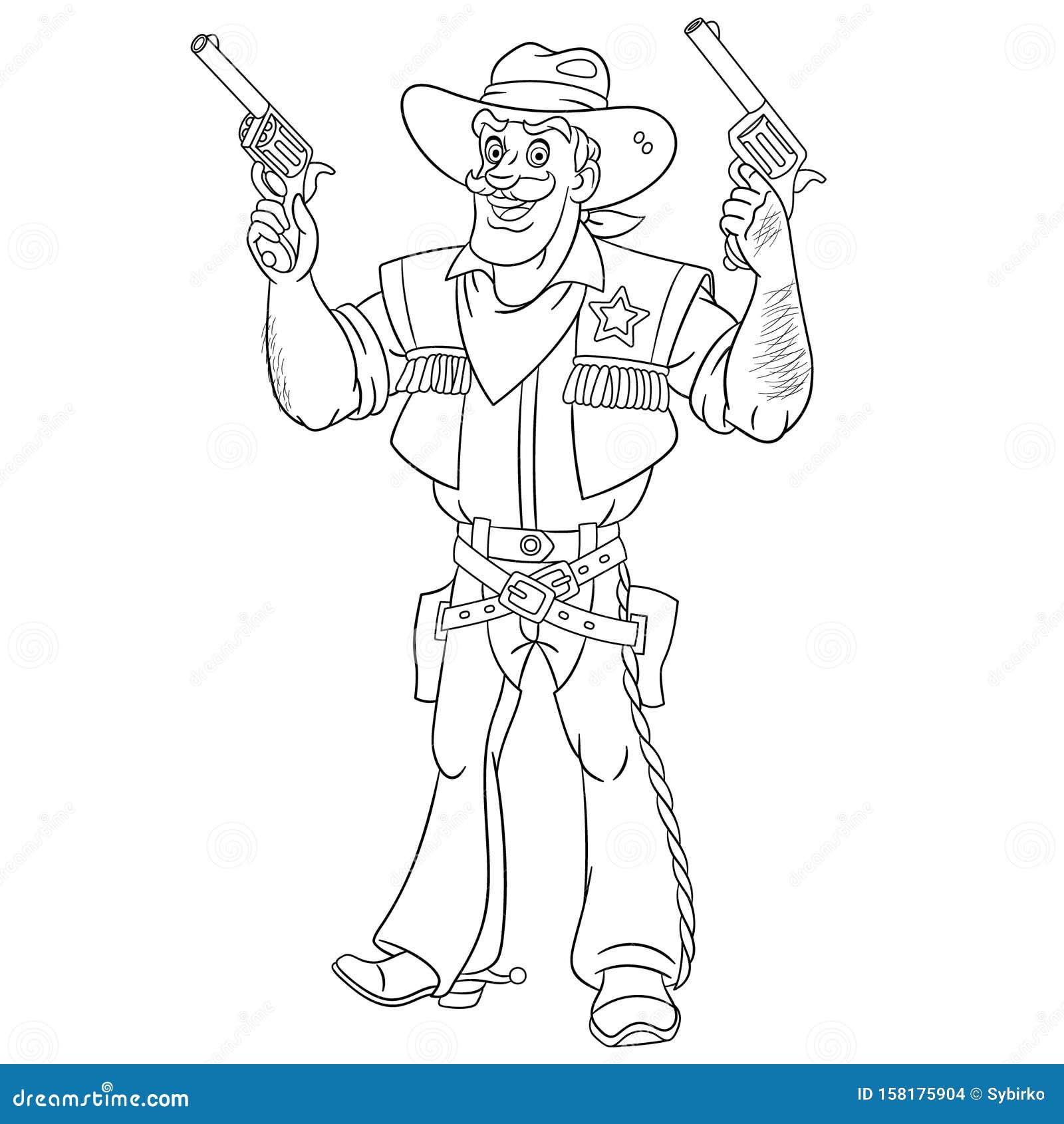 Coloring page with cowboy retro american sheriff stock vector