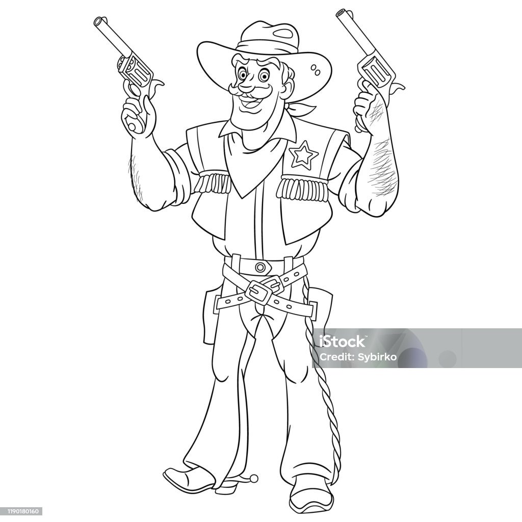 Coloring page of cartoon retro american sheriff stock illustration