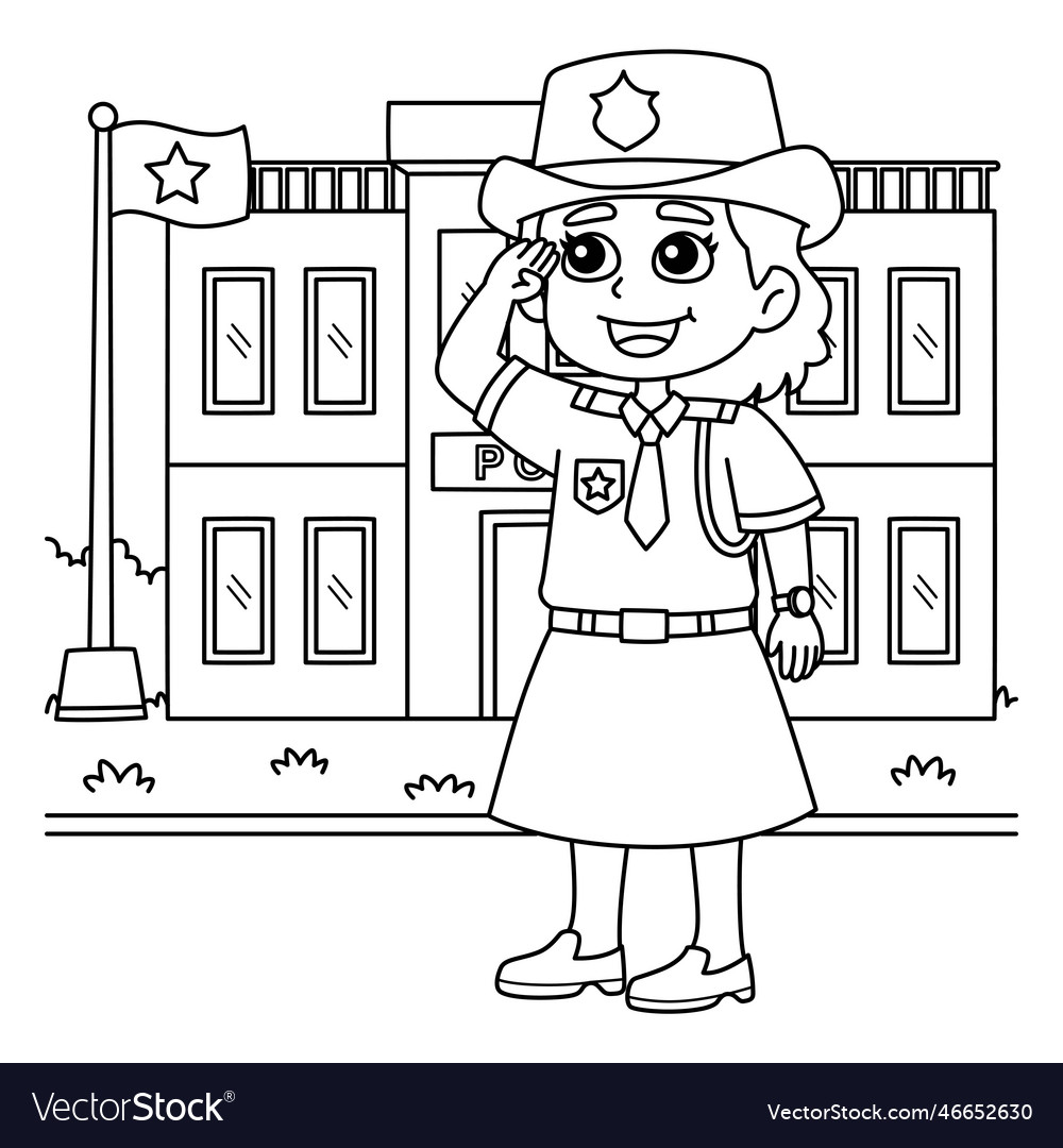 Policewoman coloring page for kids royalty free vector image