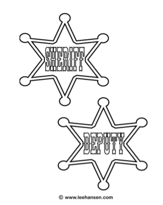 Cowboy sheriff badge and deputy badge coloring page