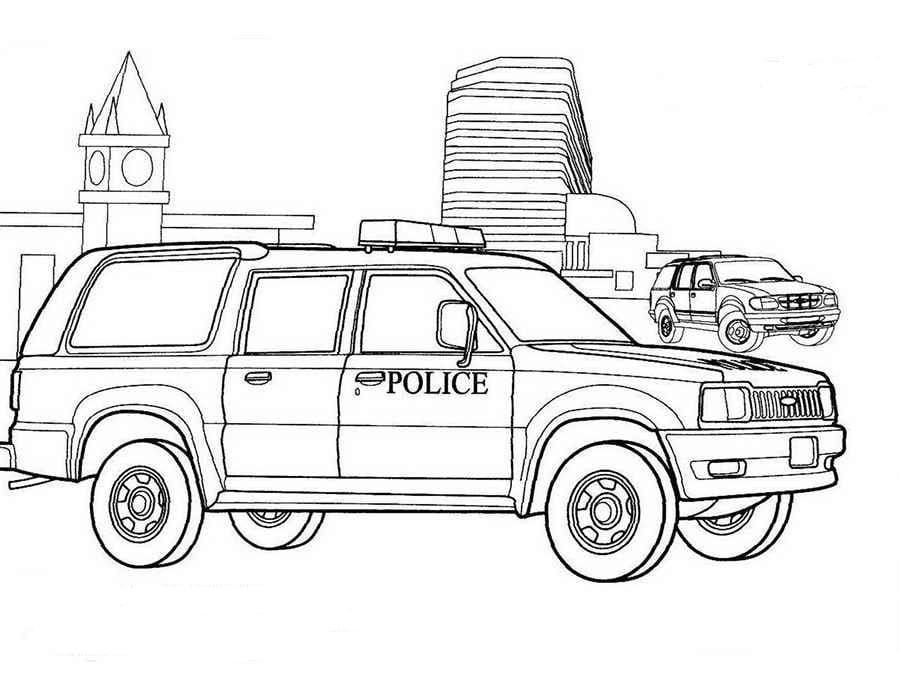 Drawing of a large police car coloring page