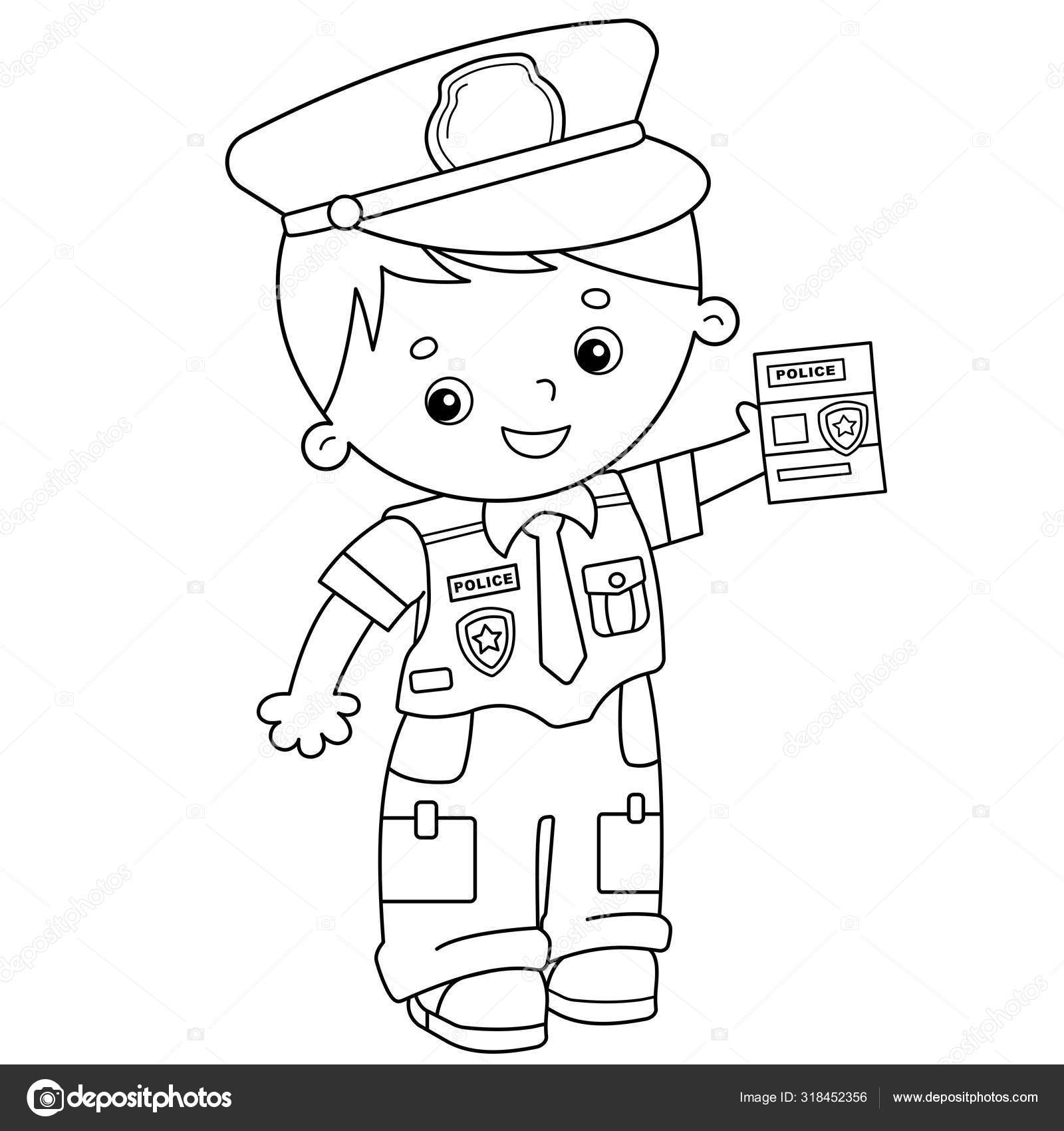 Coloring page outline of cartoon policeman profession