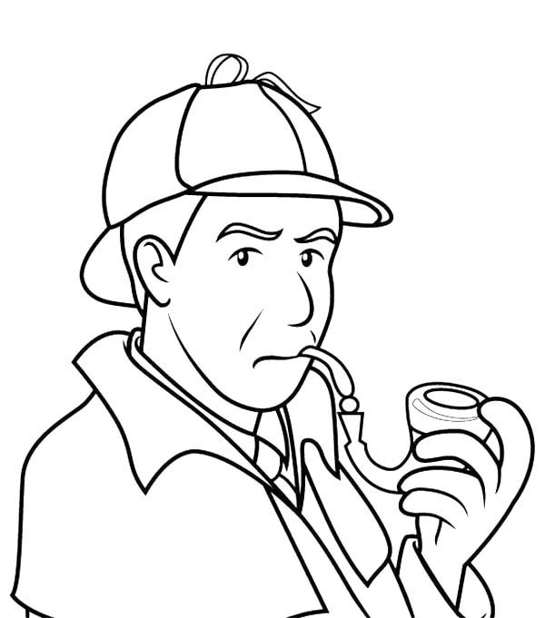 Detective sherlock holmes smoking pipe coloring page