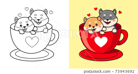 Cute shiba inu couple in a coffee cup