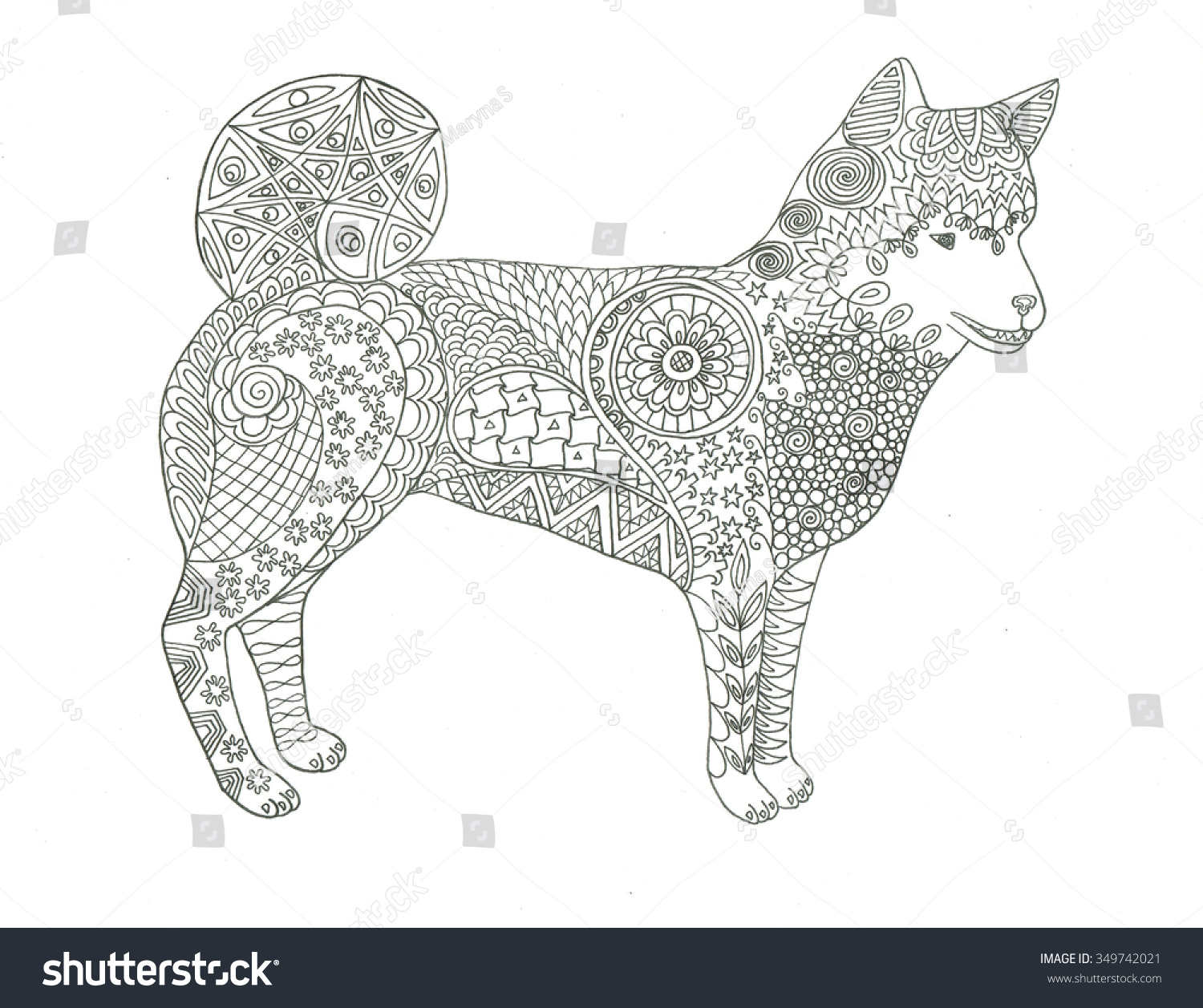 Shiba inu coloring page stock illustration