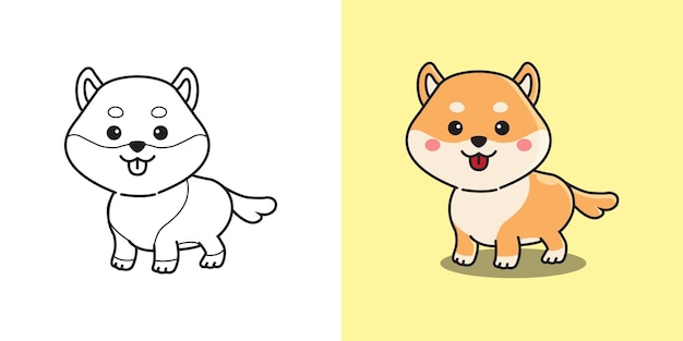 Premium vector cute shiba inu breed dog coloring page for kids children activity flat style cartoon