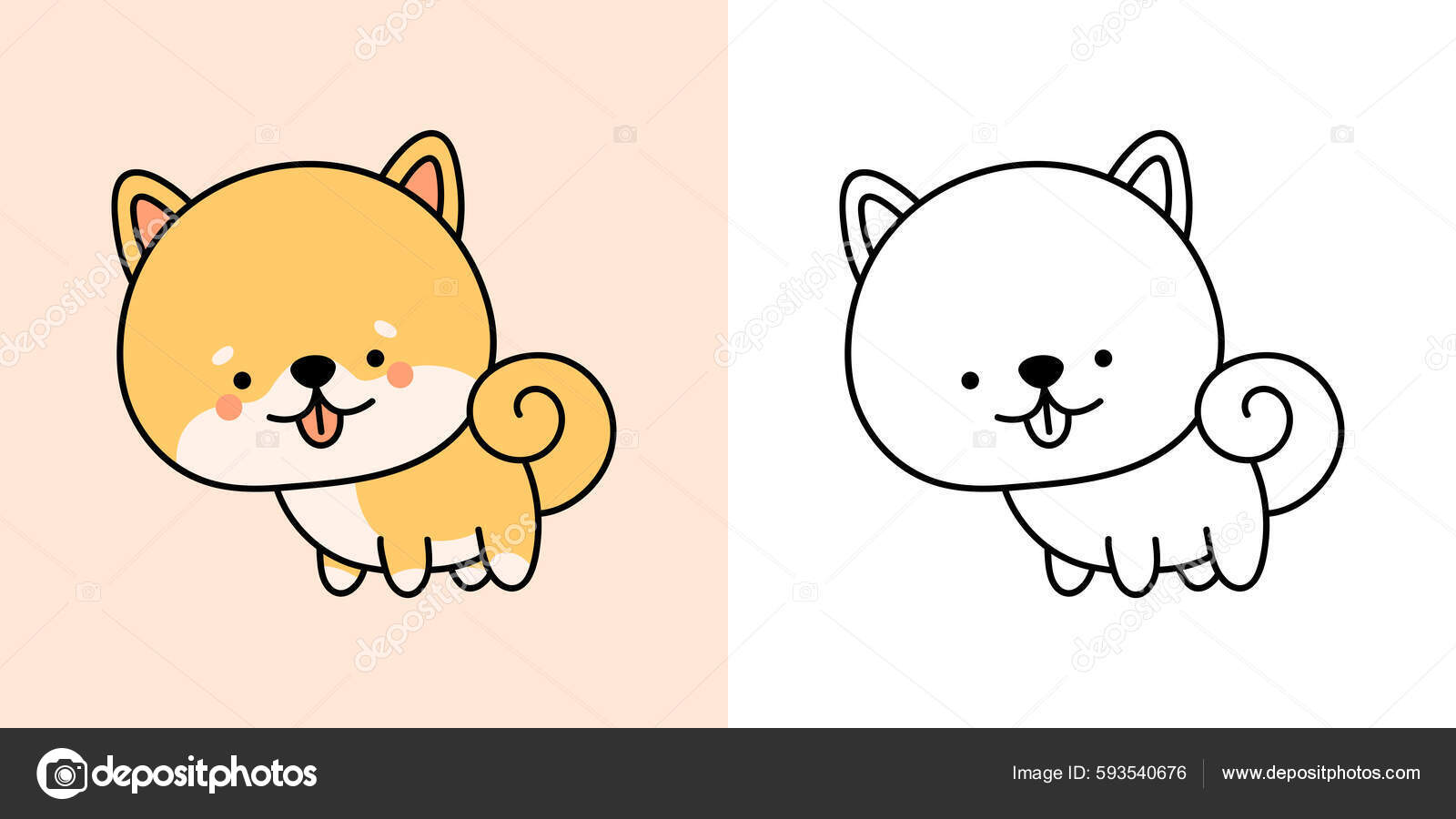 Shiba dog clipart coloring page multicolored illustration adorable clip art stock vector by artvarstudio