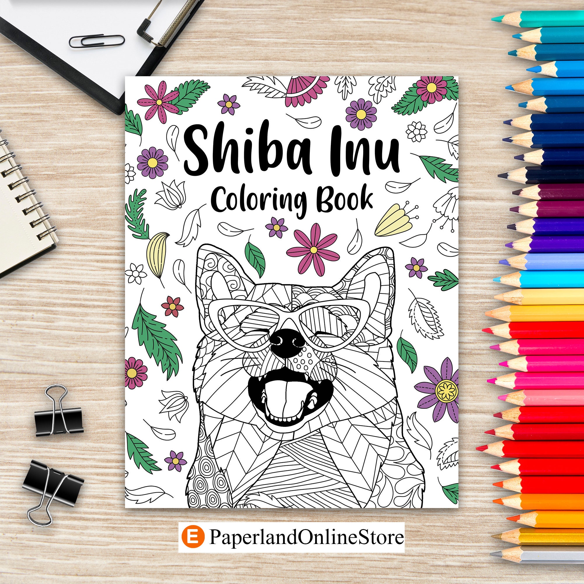 Shiba inu coloring book coloring book for adults shiba inu lover gift dog coloring book floral mandala coloring pages dog owner gift