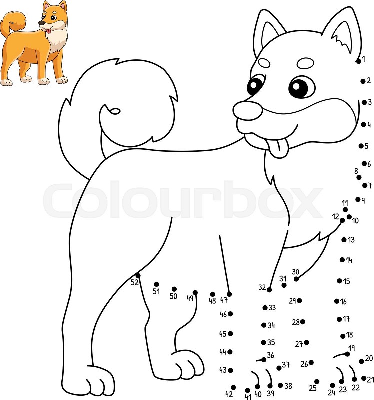 Dot to dot shiba inu coloring page for kids stock vector