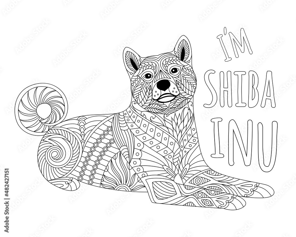 Dog coloring page shiba inu cute pet