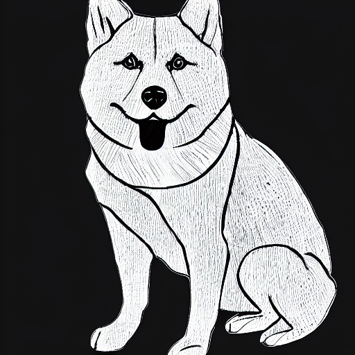 Black and white coloring book page of a shiba inu