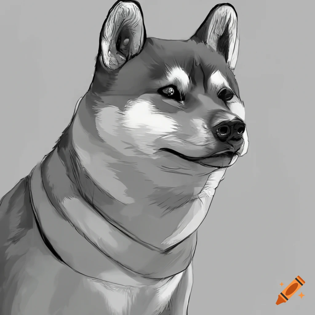 Funny shiba inu fineline drawing greyscale coloring book style on