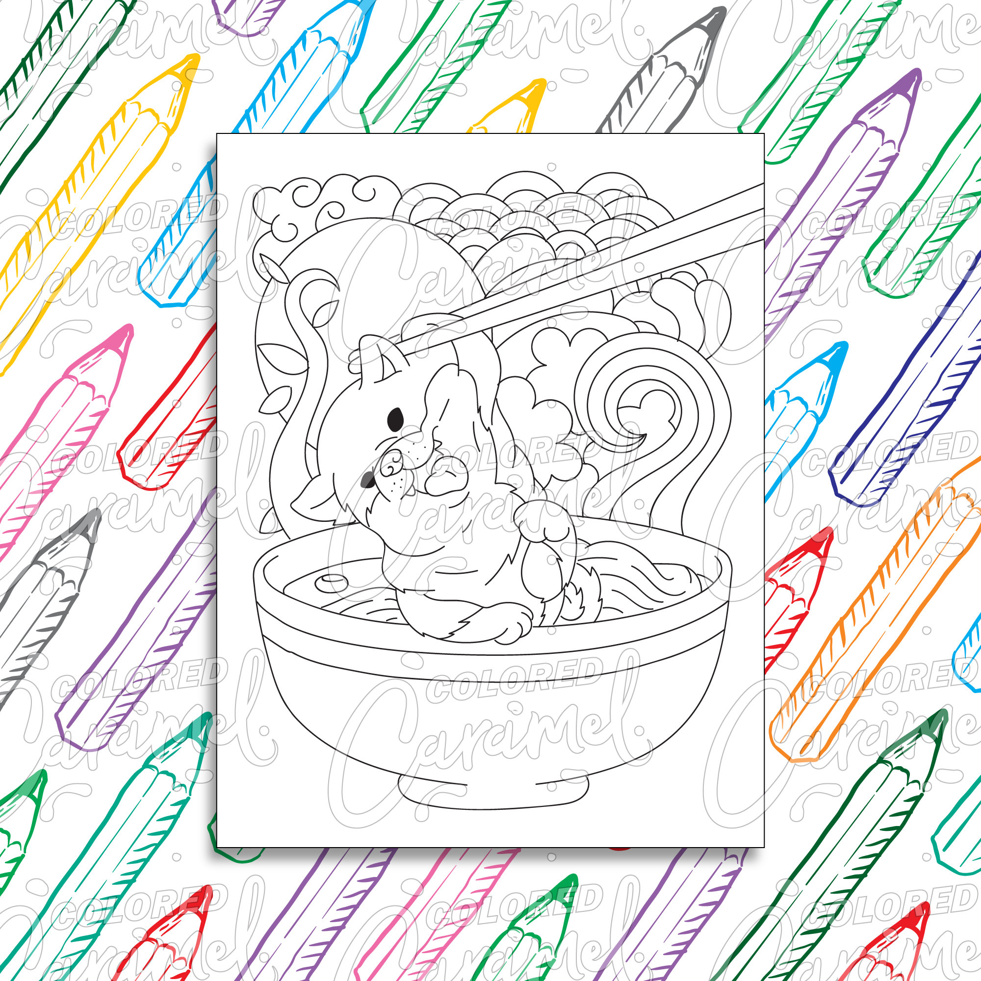 Kawaii coloring page digital download pdf with funny shiba inu