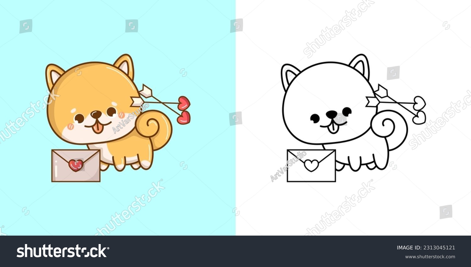 Cute shiba inu clipart coloring page stock vector royalty free