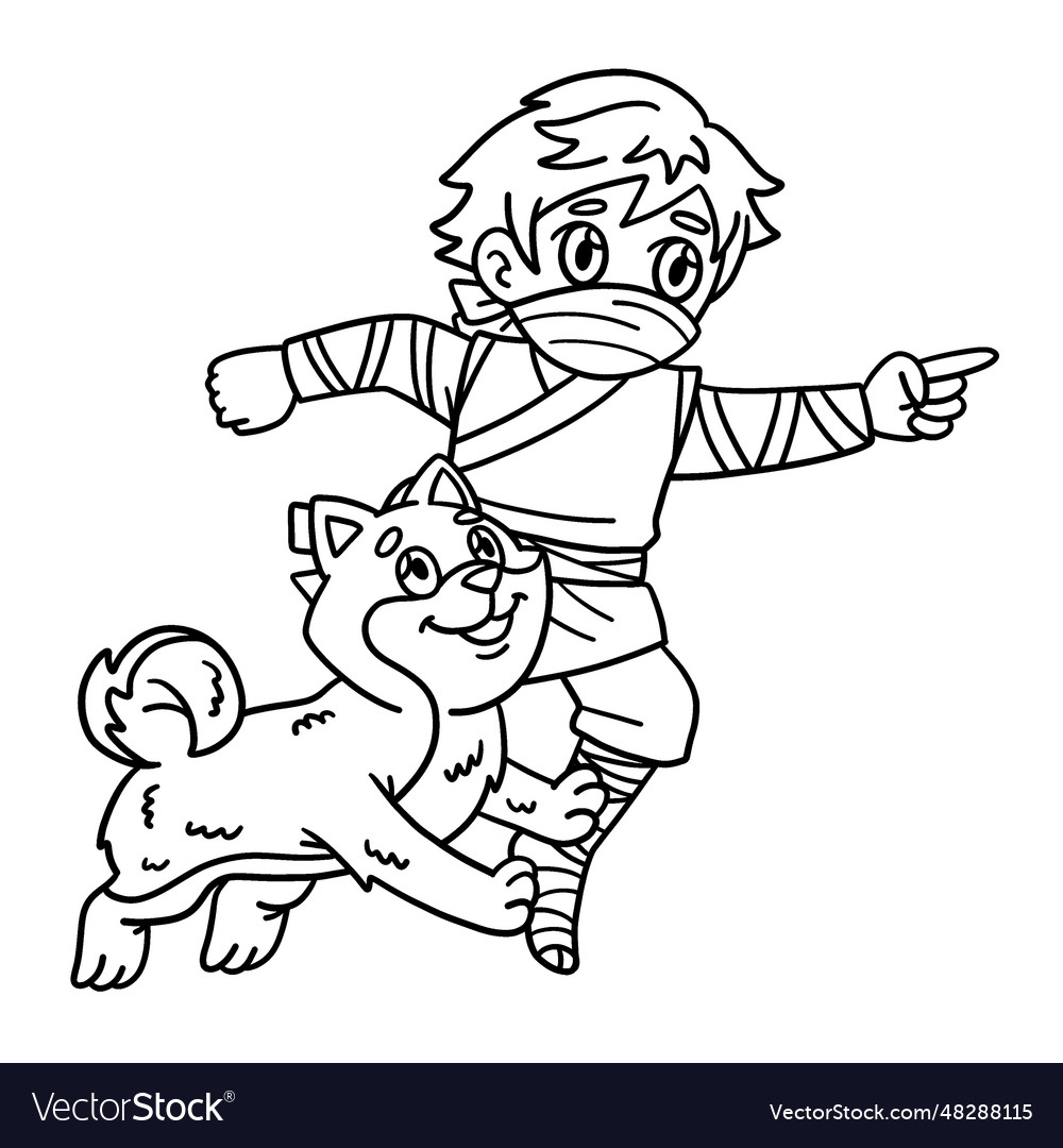 Ninja and shiba inu isolated coloring page vector image