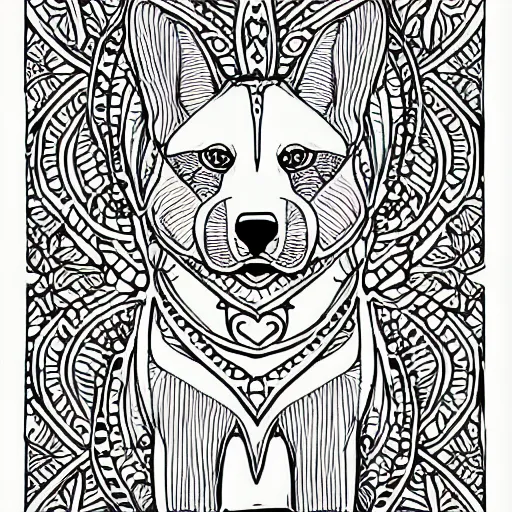 Black and white coloring book page of a shiba inu stable diffusion