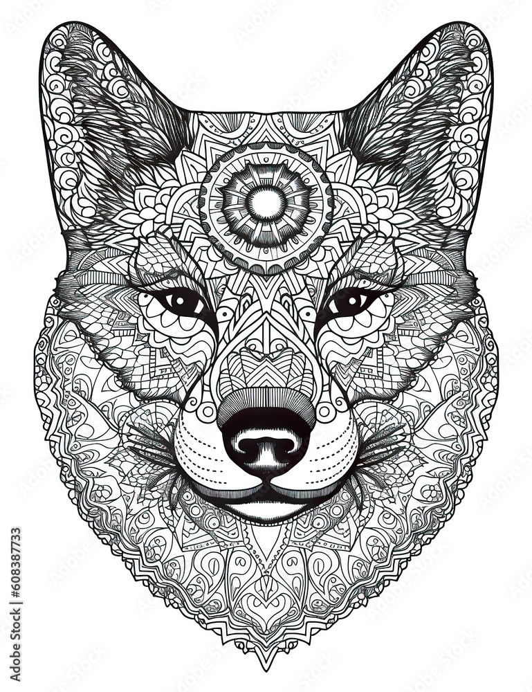 Dog shiba inu head black white illustration outline for coloring book page generative ai coloring card illustration